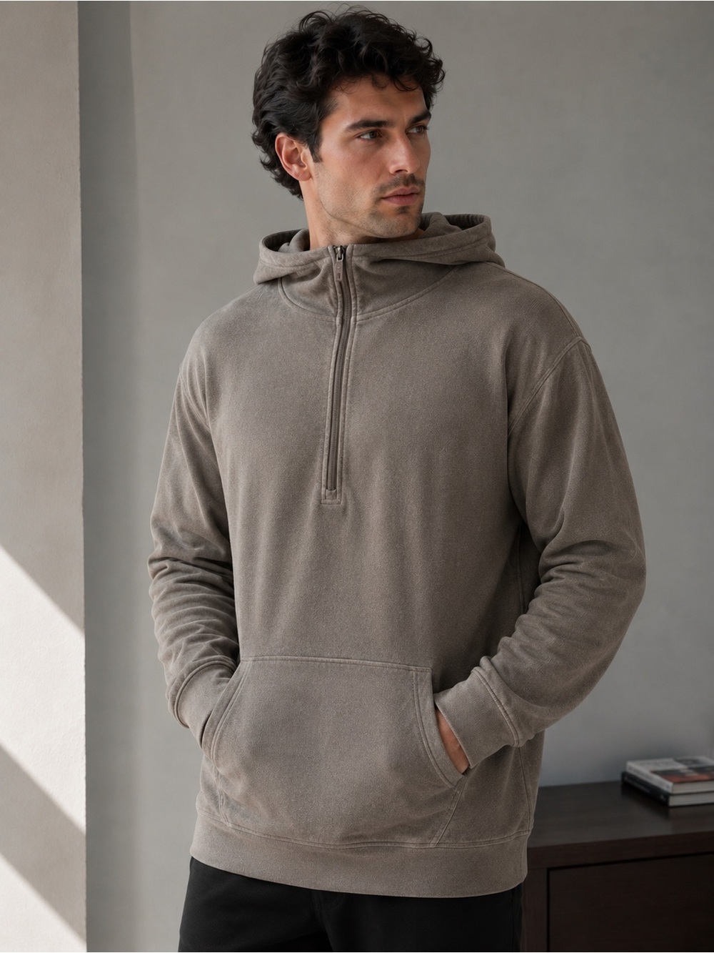 Avalanche Men's Taupe Half-Zip Hoodie